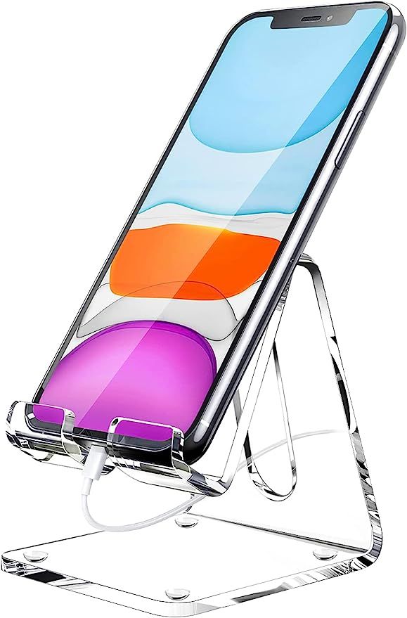 Acrylic Cell Phone Stand, Portable Phone Holder, Clear Phone Stand for Desk, Compatible with Phon... | Amazon (US)