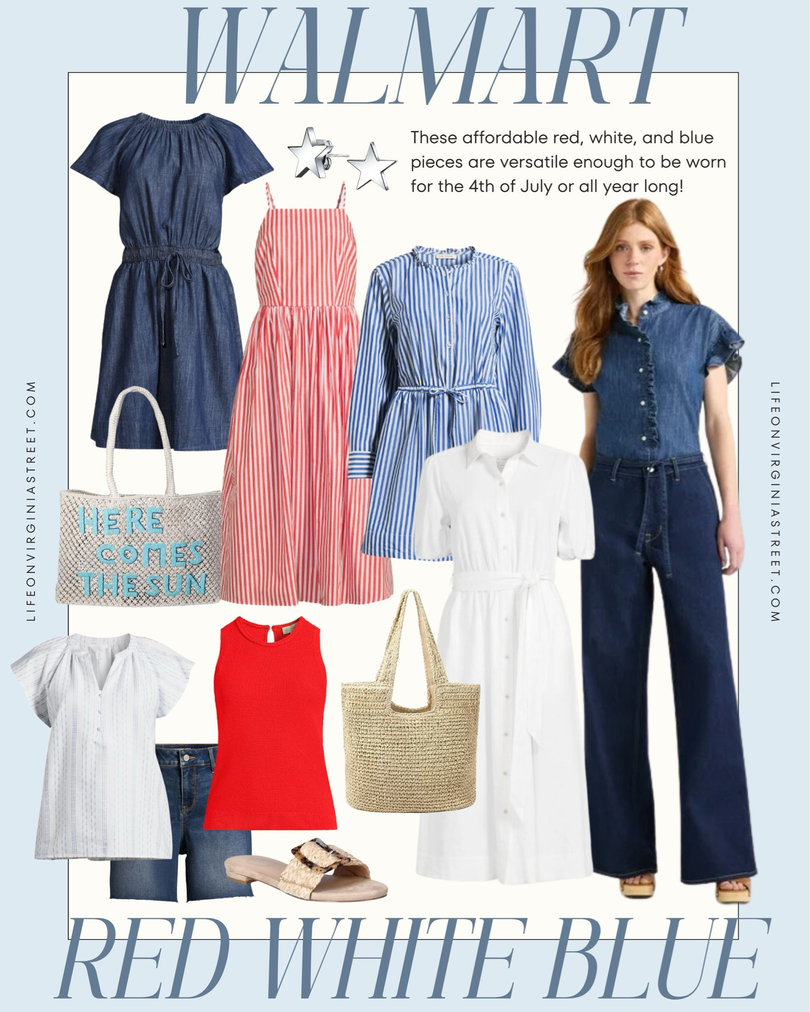 Red, white and blue! 🇺🇸 #walmartpartner Loving all of these red, white and blue outfit finds from @walmartfashion! They’re perfect 4th of July outfits or basics for everyday wear! Loving this striped dress, denim ruffle top, denim dress, striped sundress, lightweight top, longer denim shorts, woven tote bag, my favorite raffia slide sandals (now on sale) and white linen dress! 
.
#walmartfashion #ltkfindsunder50 #ltkfindsunder100 #ltkseasonal #ltkstyletip #ltkover40 #ltkmidsize #ltksalealert #ltkshoecrush #ltkitbag #ltkworkwear Fourth of July outfits, patriotic outfit ideas

#LTKFindsUnder50 #LTKSaleAlert #LTKSeasonal