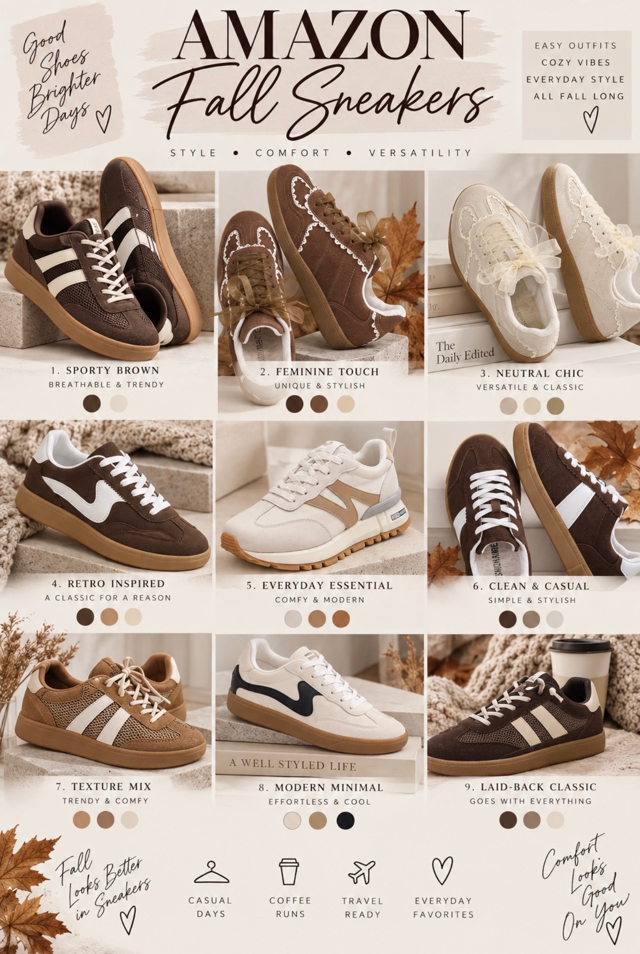 AMAZON FALL SNEAKERS

Give me all the brown sneakers for fall, whatever your looking for I got you 

Affordable sneakers ,affordable outfits, elevated casual look, fall shoes, fall trends,

#LTKfall #LTKdatenight #LTKsale