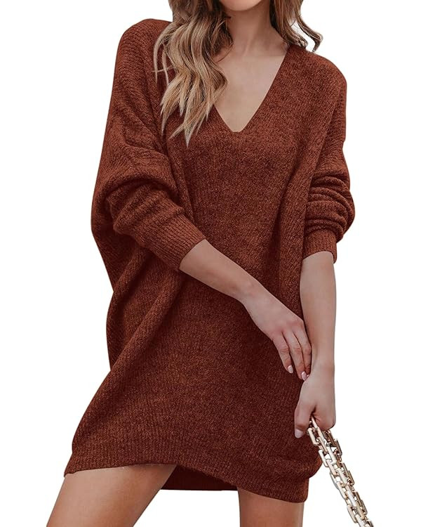 PRETTYGARDEN Womens Long Sleeve Ribbed Knit V Neck Loose Oversized Sweater | Amazon (US)