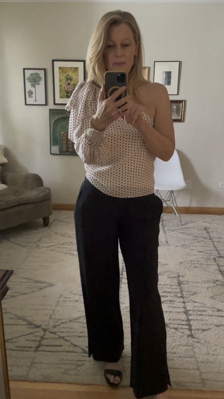 My favorite pant/travel pant are on sale for Black Friday! 🥳
These pants by Athleta feel like a yoga pants (great for a long flight) but can be worn as a trouser as I am showing here. 
✨30% off until Sunday Nov. 26. 

My blouse is by Madderson London and no longer available but I am sharing some adorable one-shoulder options. 

Shoes are Cole Haan a few year ago. Showing similar. 

#LTKCyberWeek 

#LTKVideo #LTKover40 #LTKsalealert