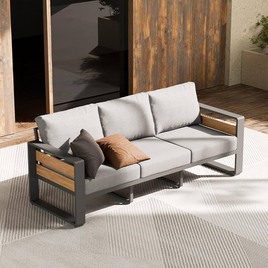ZANDOR Outdoor Aluminum Patio Furniture - 1 Pcs 3-Seat, All-Weather Metal Modern Outside Sofa wit... | Amazon (US)
