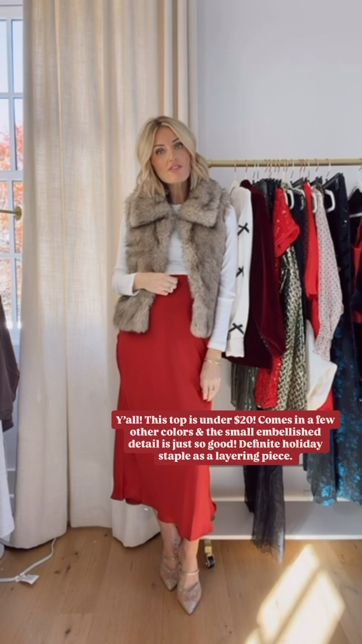 Love this simple white long sleeve with the embellishments! A top you can wear with anything! Love adding a vest over it! Wearing S in long sleeve! 

Loverly Grey, Target, holiday looks, holiday party, Christmas party 

#LTKHoliday #LTKSeasonal