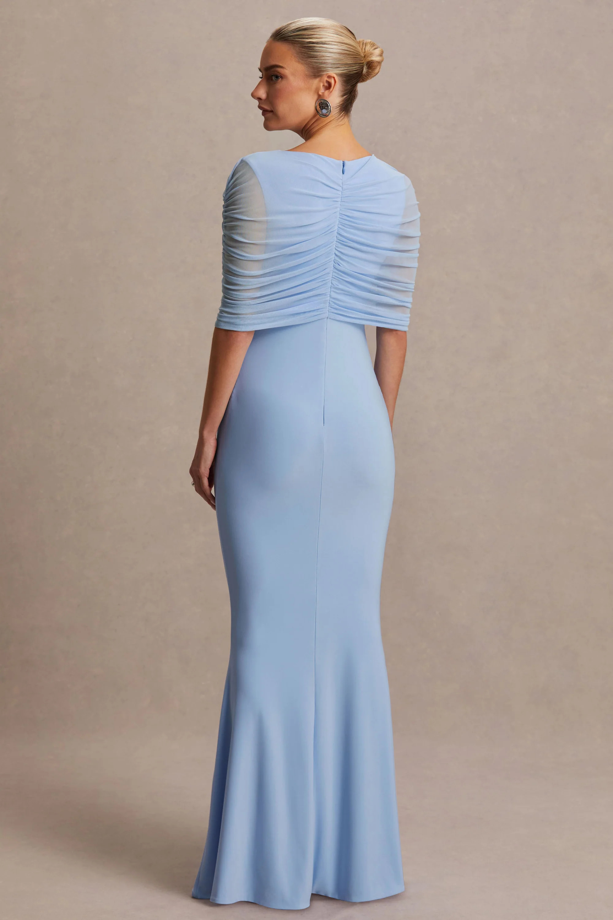 Zaria | Powder Blue Crew-Neck Maternity Maxi Dress With Cape-Overlay | Club L London