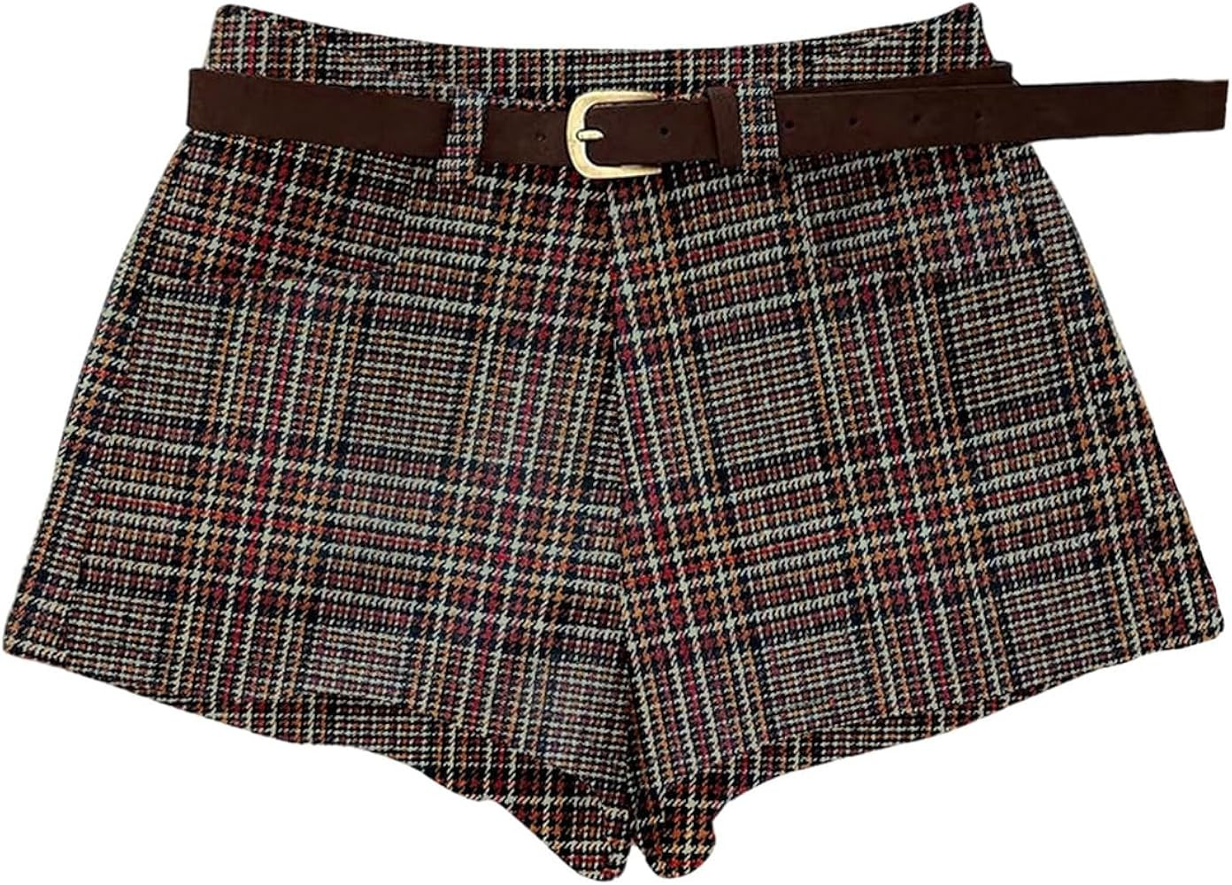 MakeMeChic Women's Plaid Shorts Low Waist Business Work Shorts with Belt | Amazon (US)