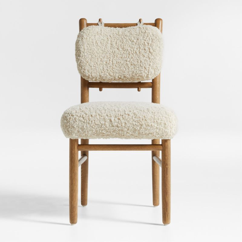 Pierre Light Brown Oak Wood Dining Side Chair with Faux Shearling | Crate & Barrel | Crate & Barrel