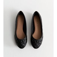 Women's Black Quilted Faux Leather Ballet Flats Vegan New Look | New Look (UK)