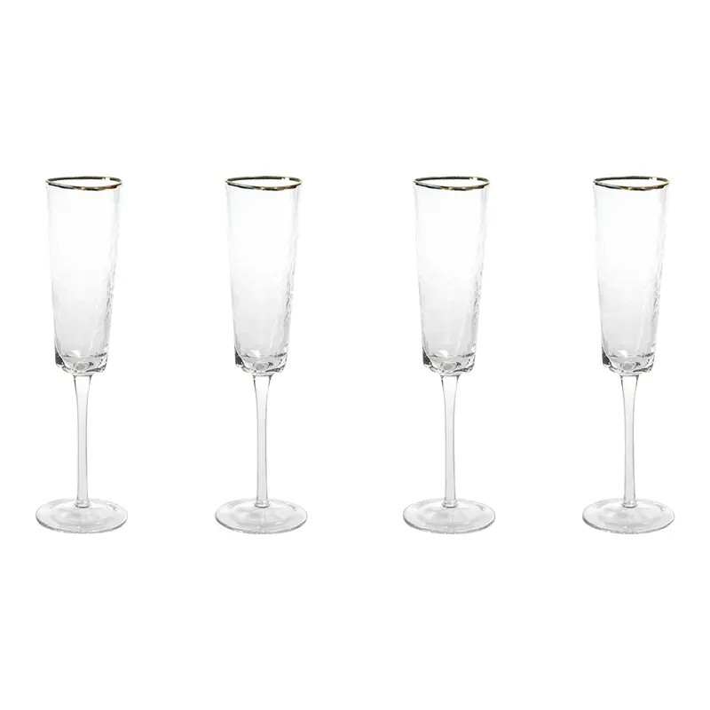 Kampari Triangular Champagne Flutes with Gold Rim, Set of 4 | Chairish