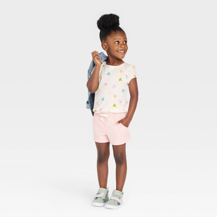 Toddler Girls' Hearts Short Sleeve T-Shirt - Cat & Jack™ Cream | Target