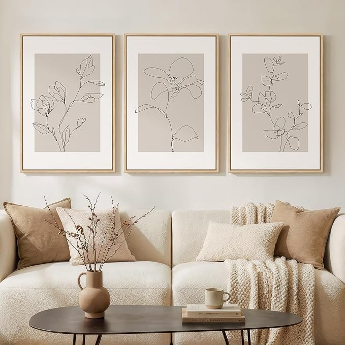 Framed Neutral Botanical Wall Art Set of 3, Minimalist Contemporary Floral Line Art Canvas Wall A... | Amazon (US)