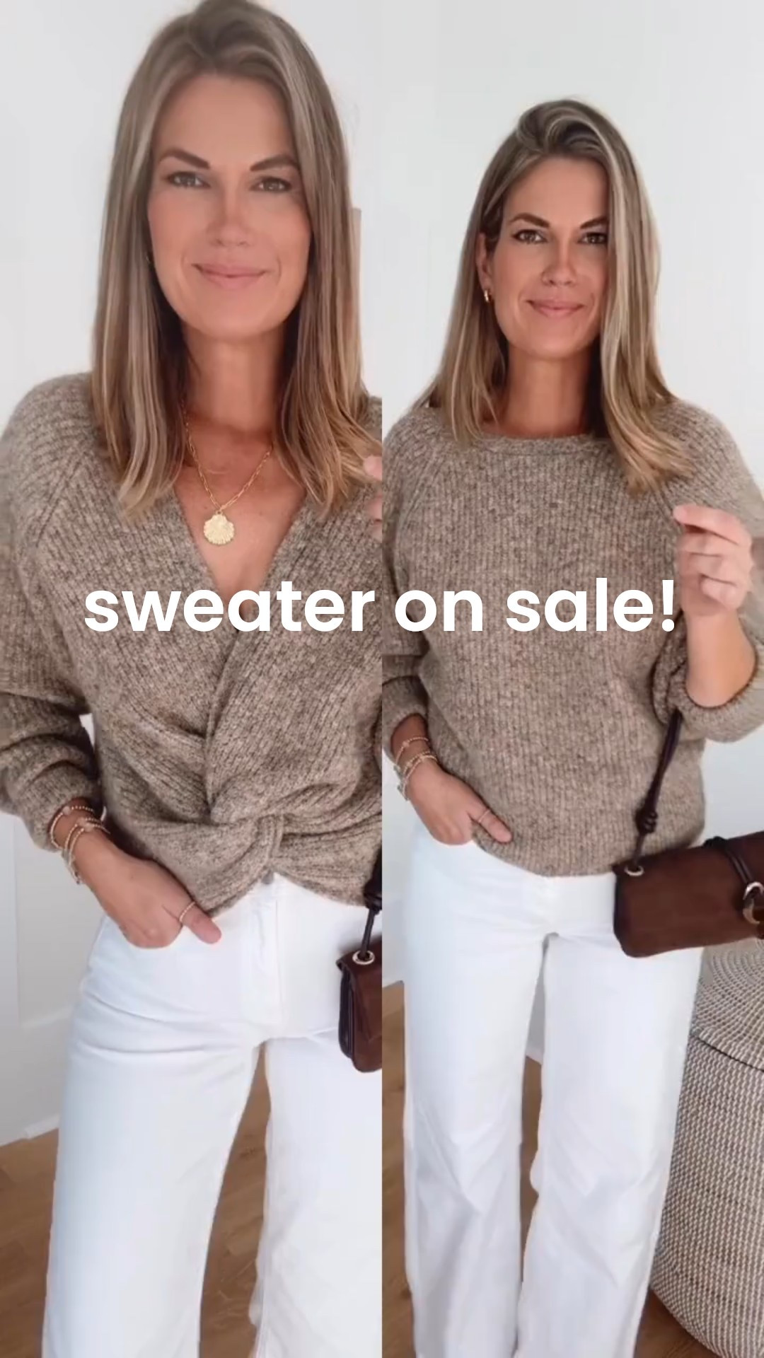 Small sweater on sale. I am 5’11” wearing 27x32 white wide leg jeans 

#LTKootd #LTKSaleAlert #LTKOver40