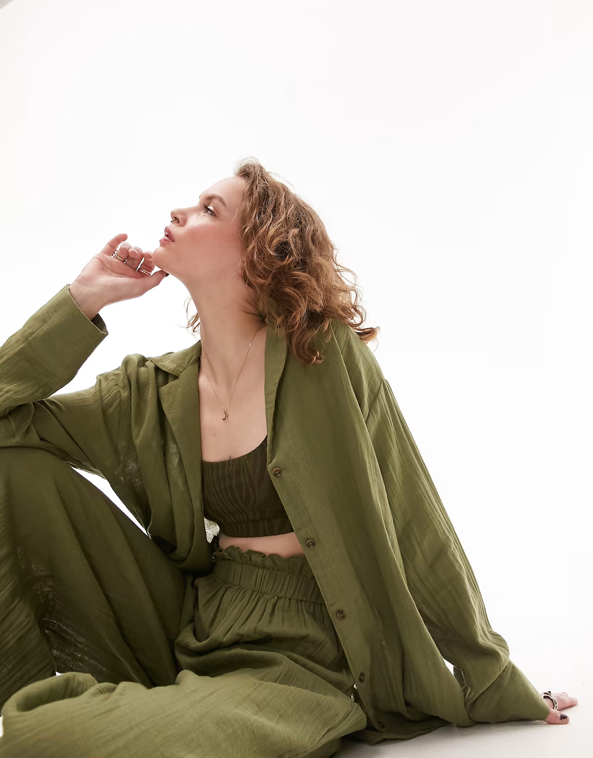 Topshop - Strand co-ord set met textuur in olijfgroen | ASOS (Global)