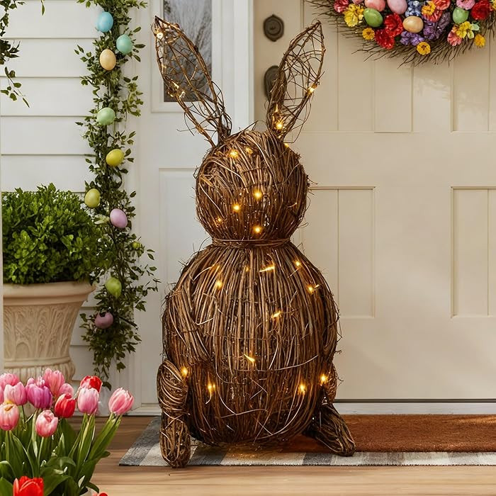 DoubleFill Large 20'' Light up Rattan Bunny Easter Lighted Wicker Bunny Outdoor Woven Rattan Rabb... | Amazon (US)