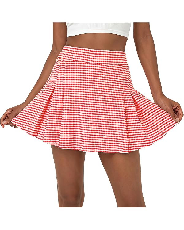Classic plaid pleats, elastic high waist, built-in shorts, preppy look, tennis athletic golf skir... | Amazon (US)