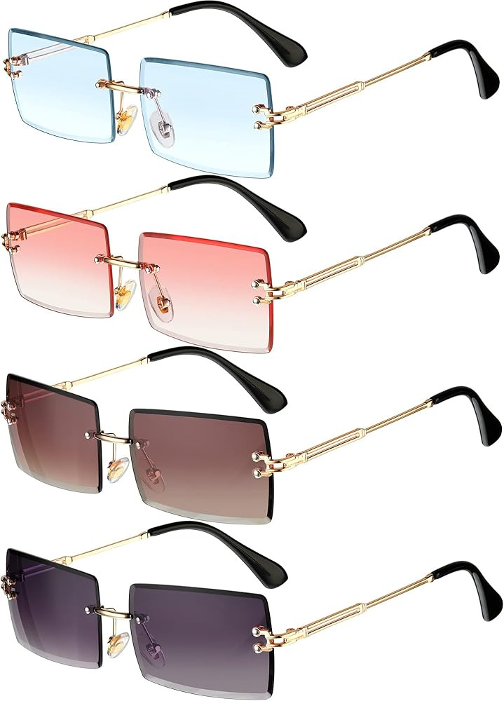 4 Pairs Rimless Rectangle Sunglasses Frameless Square Glasses Vintage Transparent Eyewear for Wom... | Amazon (US)