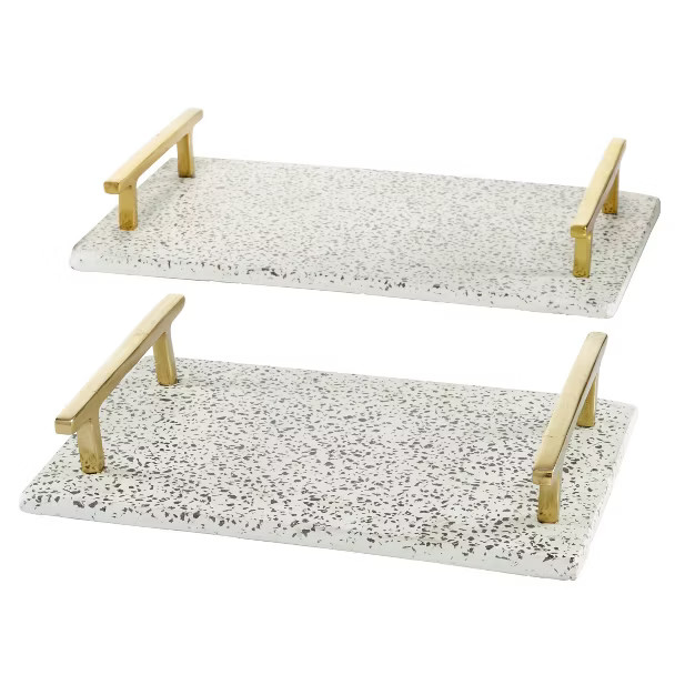 Set of 2 Terrazzo Tray with Aluminum Handles Black/White - Olivia & May | Target