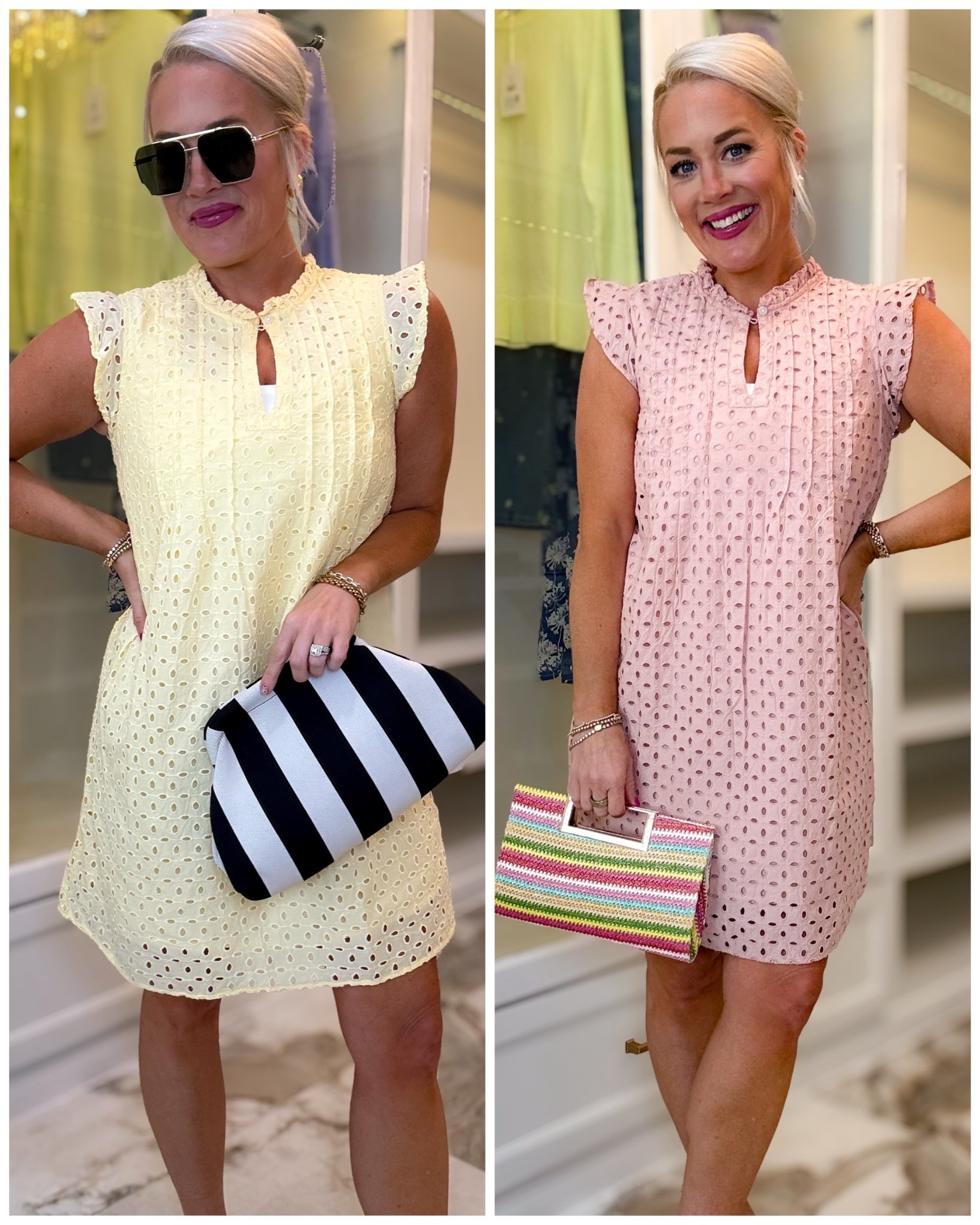 How cute are these eyelet ruffle sleeve spring dresses , size small 