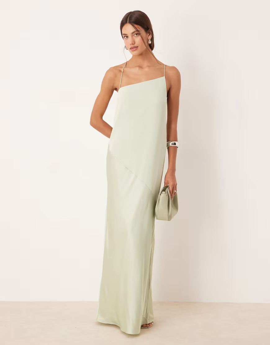 ASOS DESIGN draped satin chiffon cami maxi dress in sage green | ASOS (Global)