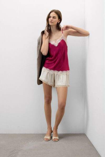 Intimissimi Contrast Lace Trim Silk Top Woman Pink Size S | Intimissimi (US)