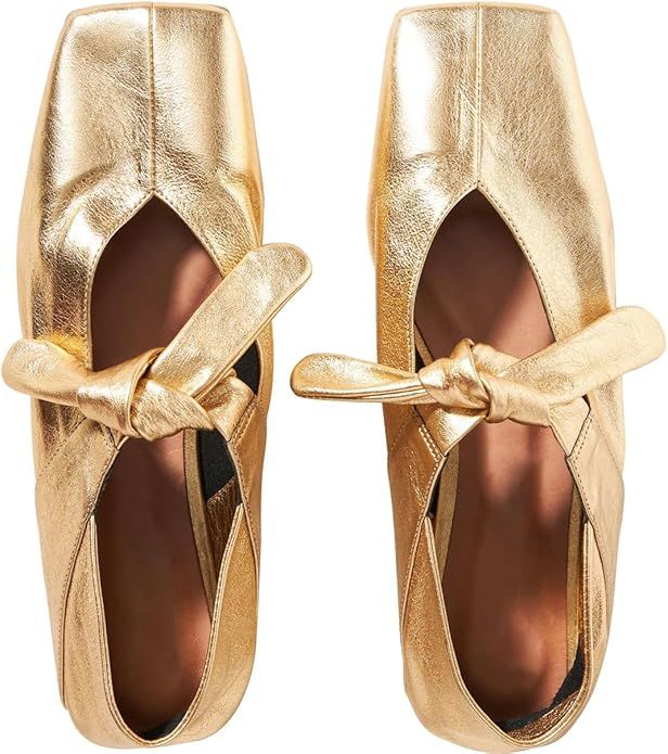 Women's Bow Ballet Flats Slip on Ballerina Shoes Square Toe Comfortable Dress Mary Jane Flats | Amazon (US)