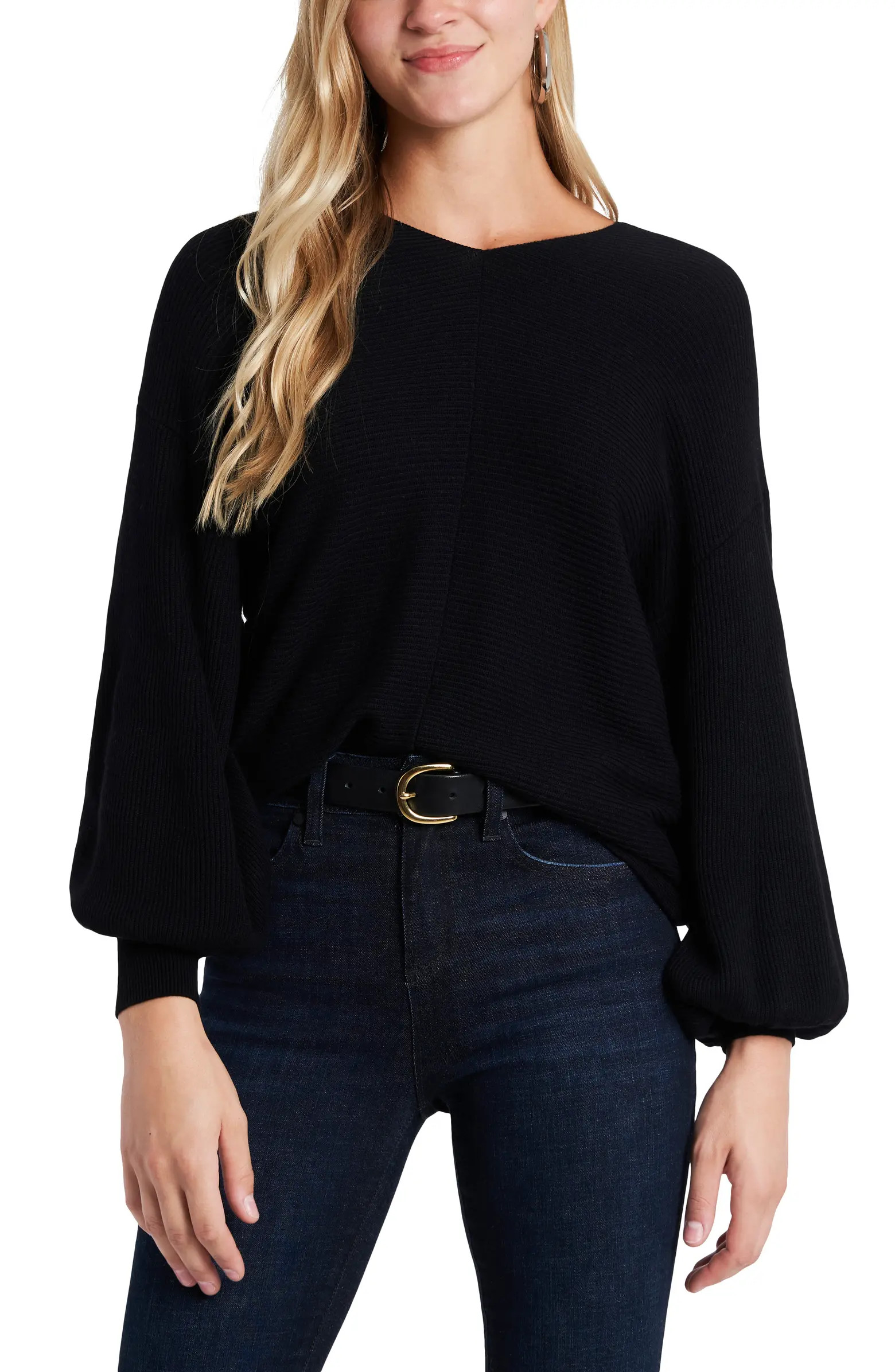 1.STATE Ribbed Balloon Sleeve Cotton Blend Sweater | Nordstrom | Nordstrom