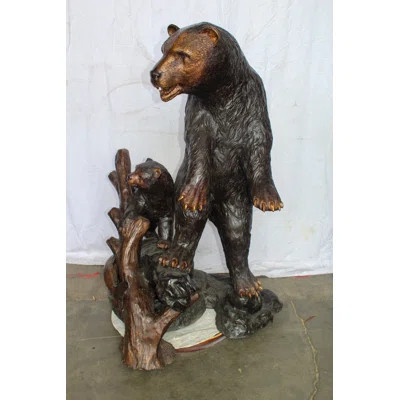 Nifao Collection Giant Bronze Statue of a Standing Bear and Cub by the River 40" x 38" x 55"H | Wayfair North America