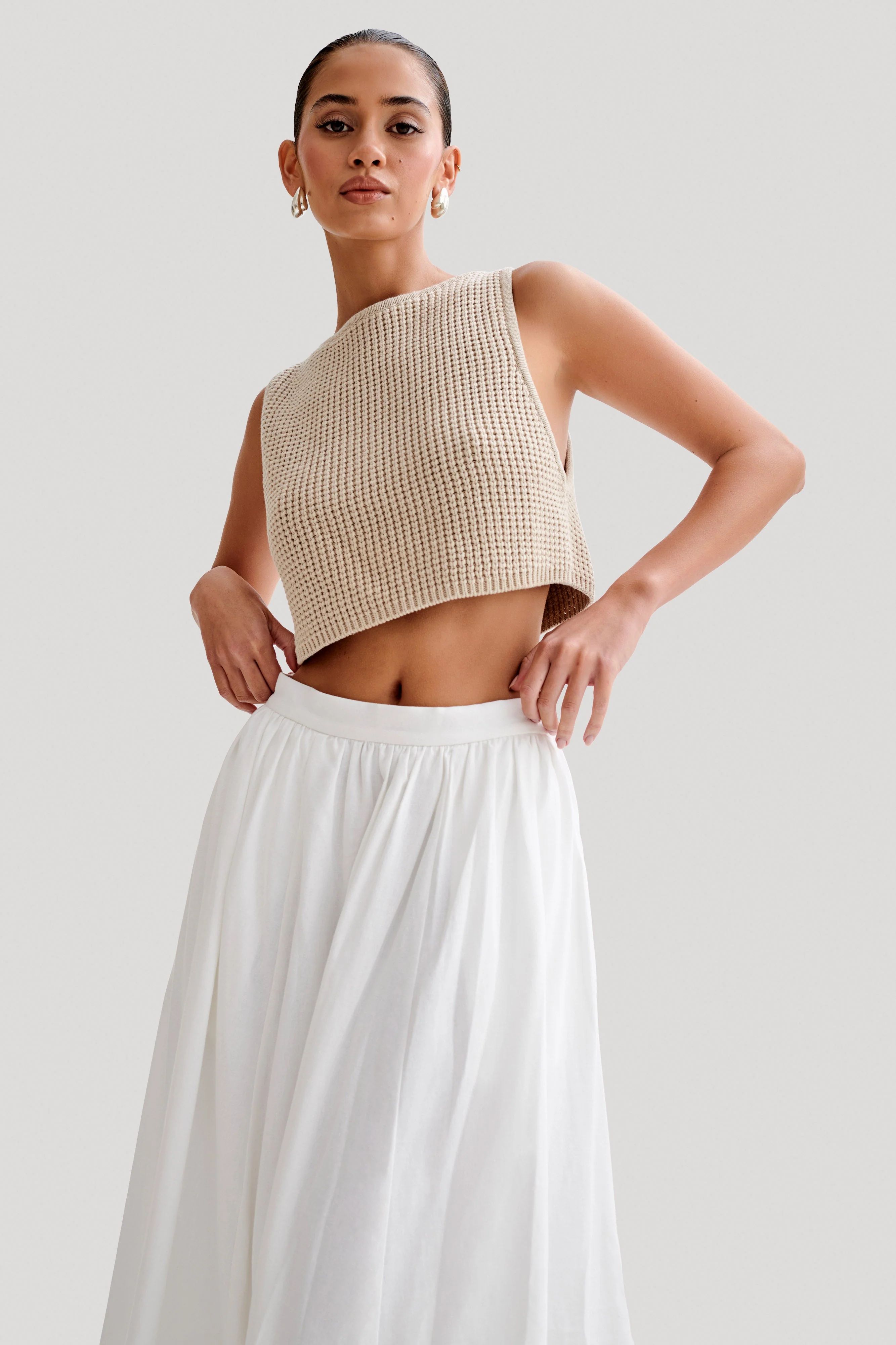 Gianni Sleeveless Knit Top - Natural | MESHKI US