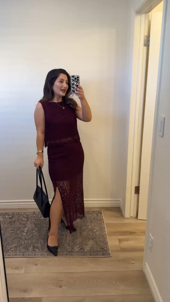 Lace set! 

Top and skirt size small petite 
Necklace use code: Mimiltk

5'0" 140lbs 

#LTKPetite #LTKSaleAlert #LTKHoliday