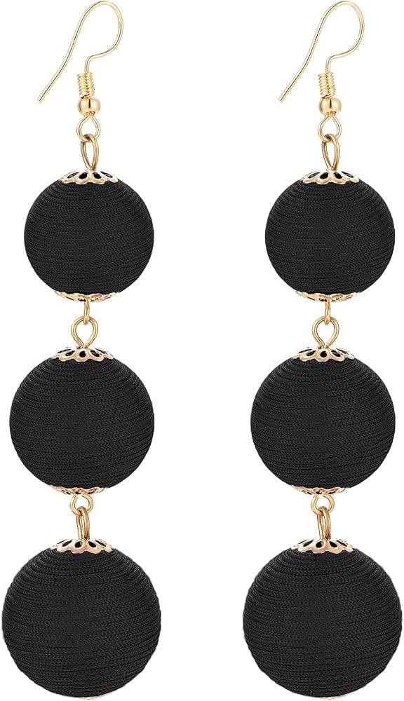 Thread Ball Dangle Earrings Thread Dangle Earrings Soriee Drop Earrings Beaded Ball Ear Drop | Amazon (US)
