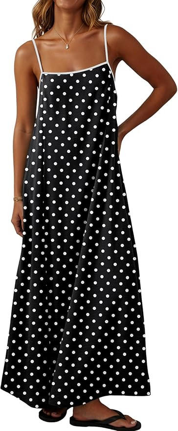 Lepunuo Summer Dresses for Women Casual Maxi Dresses Contrast Spaghetti Strap Sundresses Sexy Bac... | Amazon (US)