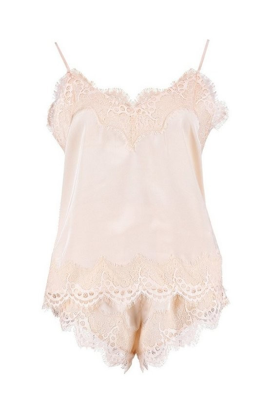 Eyelash Lace Trim Cami & Short Set | Boohoo.com (US & CA)