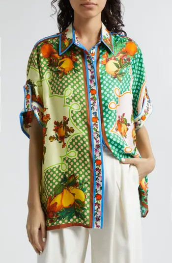 ALEMAIS Lemonis Silk Twill Button-Up Shirt | Nordstrom | Nordstrom