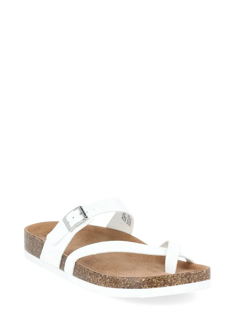 Time and Tru Women's Asymmetric Strap Footbed Sandals, Wide Width Available - Walmart.com | Walmart (US)