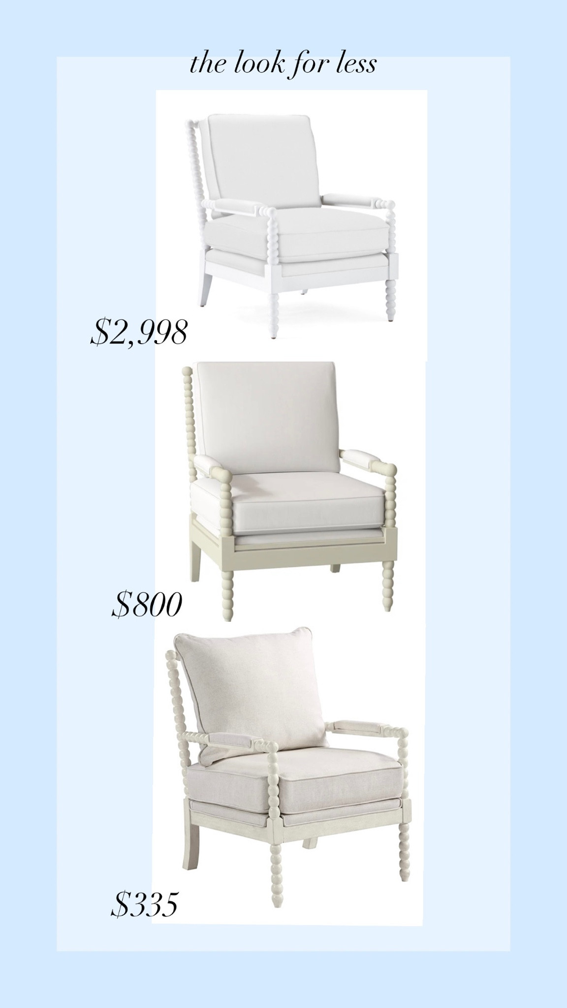 The look for less!! Spindle chairs for $335 and $800, look identical to the Serena and Lily $3,000 one!

#LTKsalealert #LTKFind #LTKhome
