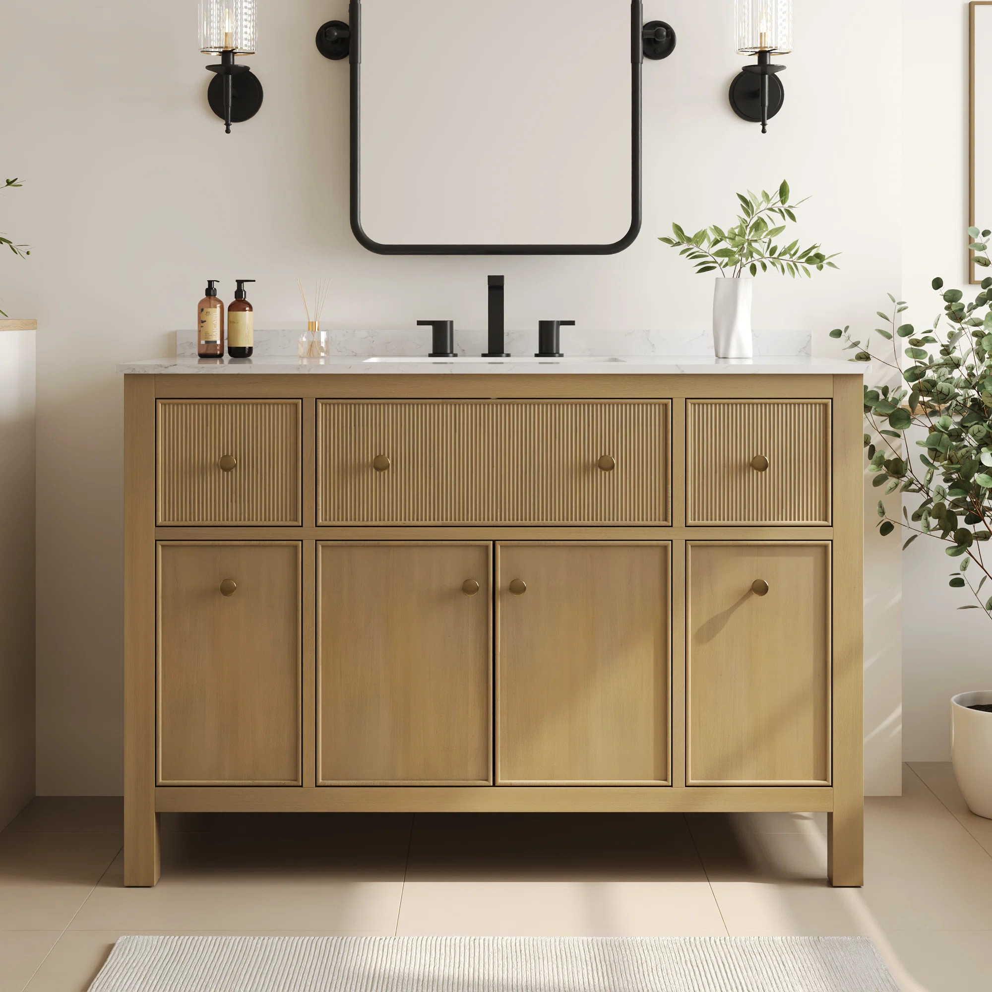 48" Fully Assembled Single Bathroom Vanity with Engineered Marble Top, Soft Closing and Splash Gu... | Wayfair North America