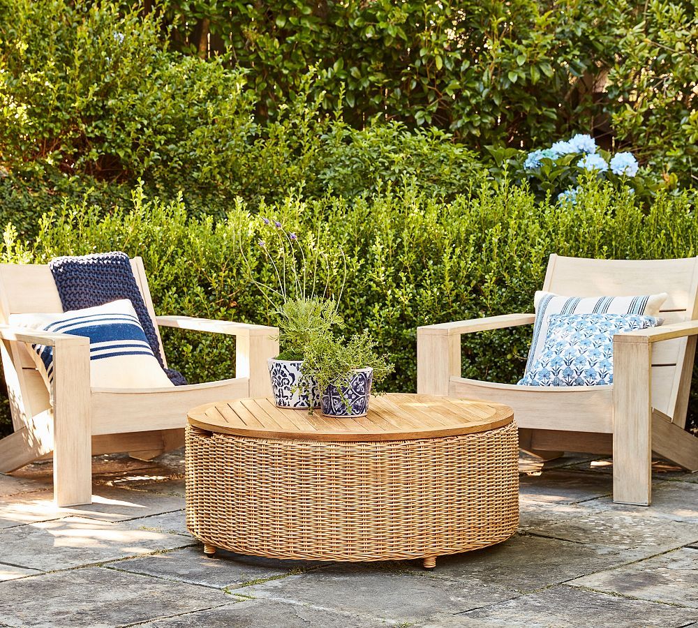 Westport Wicker Round Storage Outdoor Coffee Table | Pottery Barn (US)