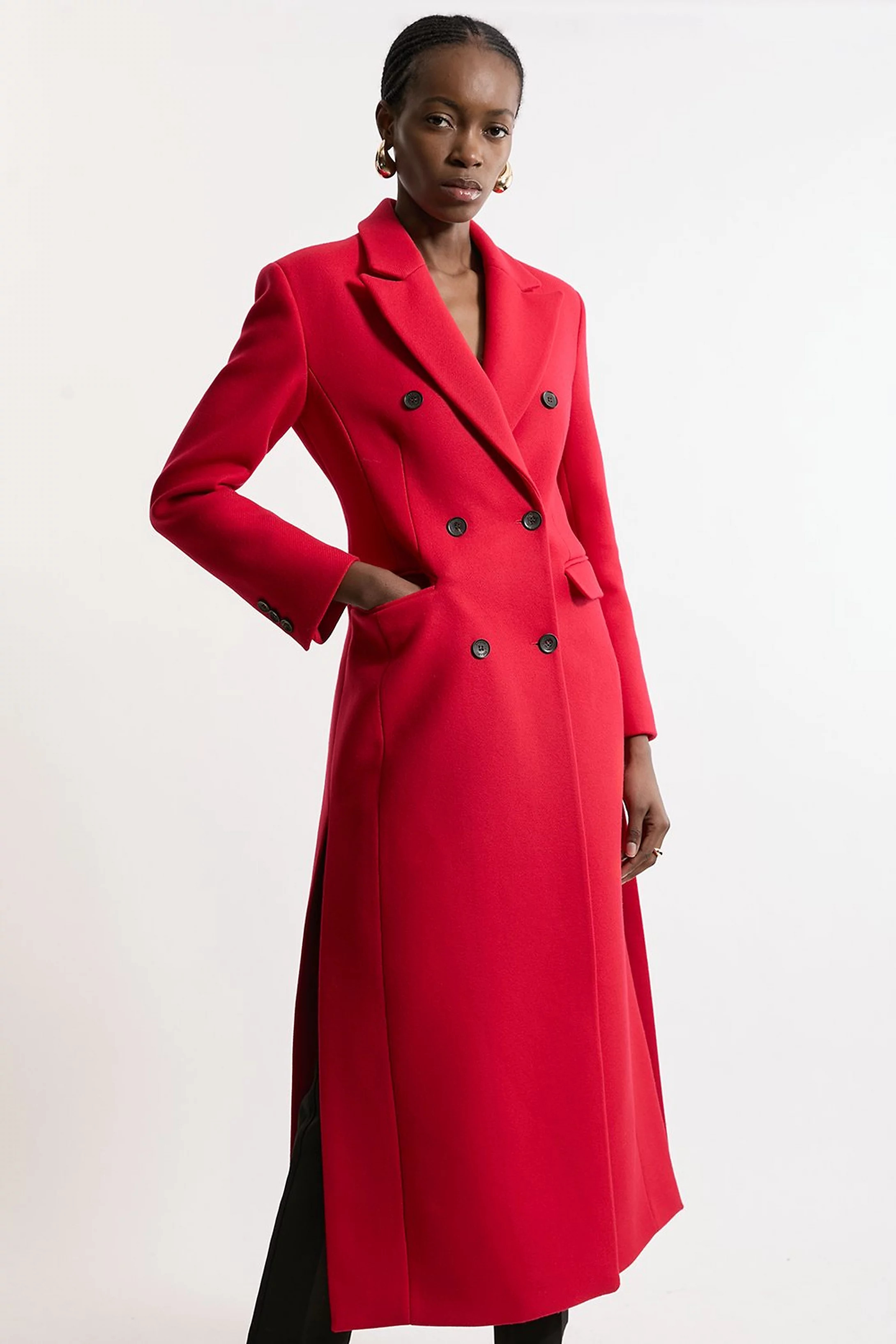 Italian Wool Double Breasted Tailored Maxi Coat | Karen Millen UK + IE + DE + NL