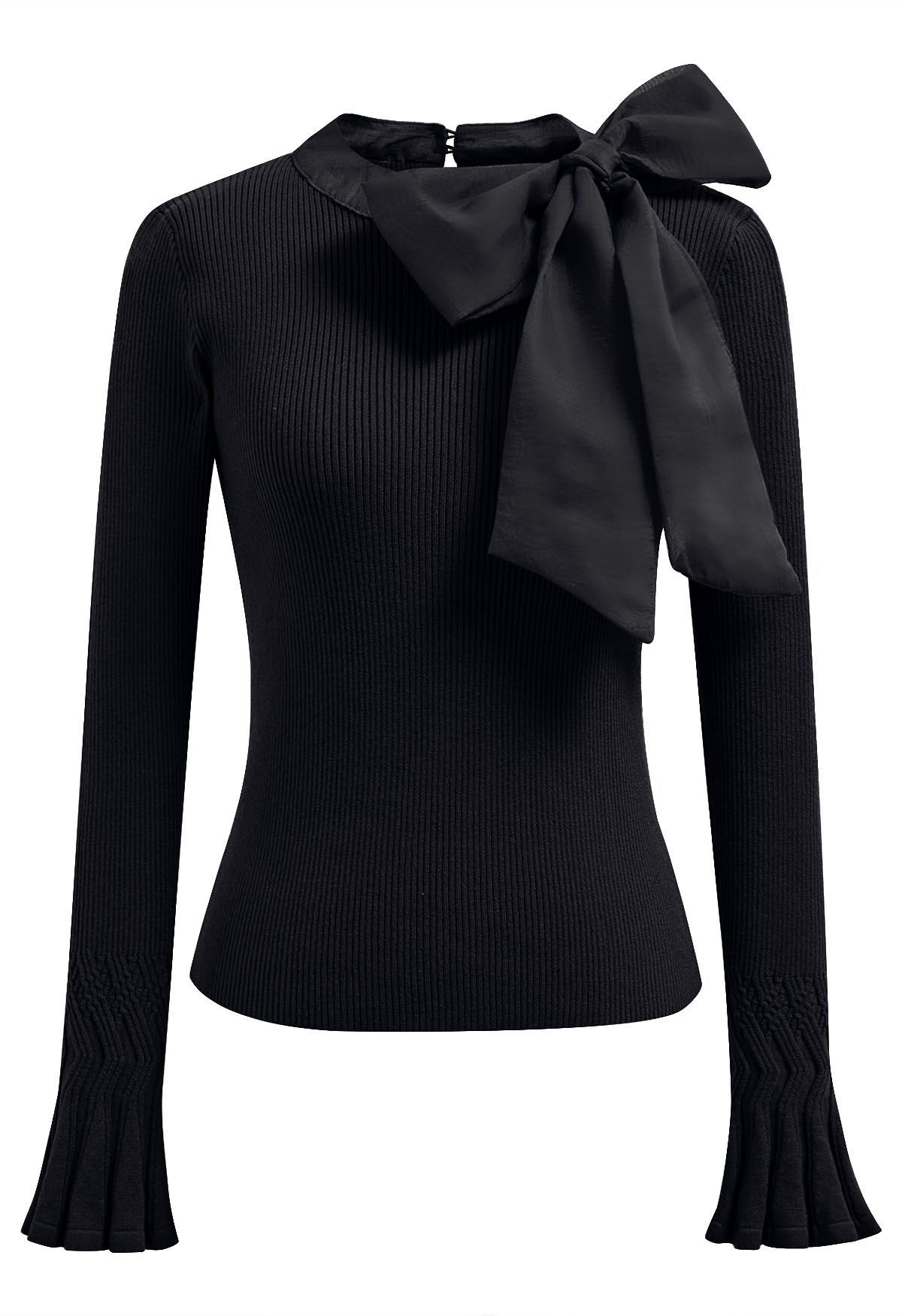 Fancy with Bowknot Knit Top in Black | Chicwish