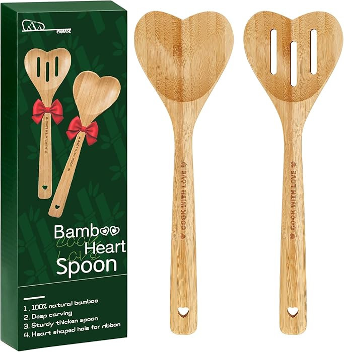 Bamboo Heart Shaped Spoon for Cooking - Wooden Cook with Love Spoon Kitchen Utensils, Valentines ... | Amazon (US)