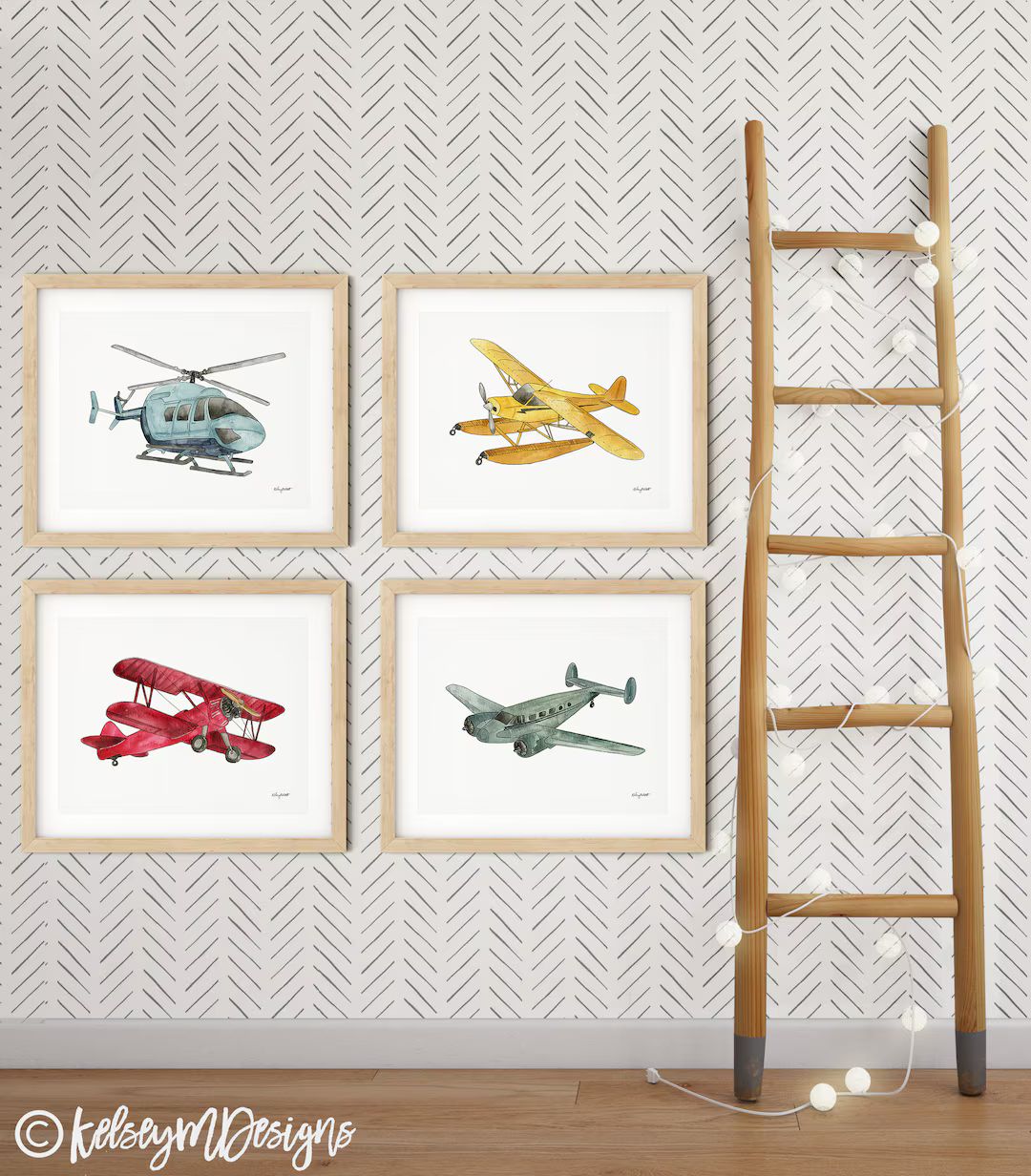 Set of 4 Airplane Prints, Kids Room Wall Art, Aviation Plane Nursery Decor, Watercolor Painting, ... | Etsy (US)