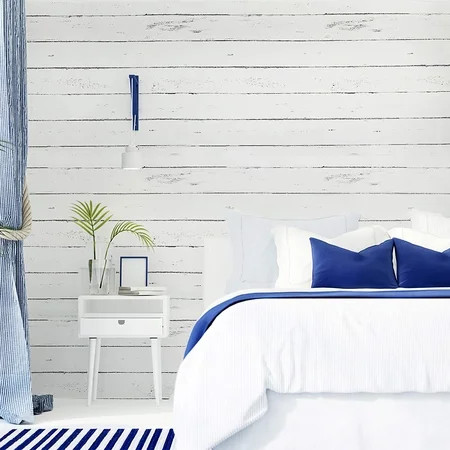 17.71""x393.7"" Peel and Stick Wallpaper Black and White Wood Grain Wall Paper Self-Adhesive Shiplap | Walmart (US)