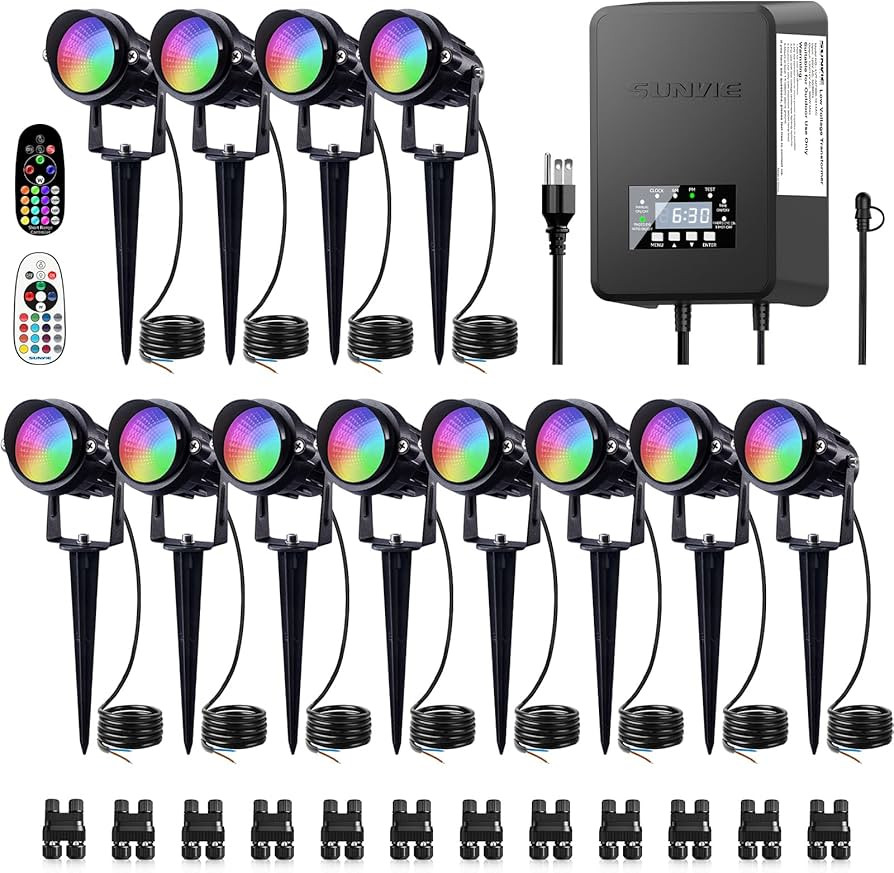 SUNVIE 12 Pack RGBW Color Changing Landscape Lights with 300W Low Voltage Landscape Transformer 1... | Amazon (US)
