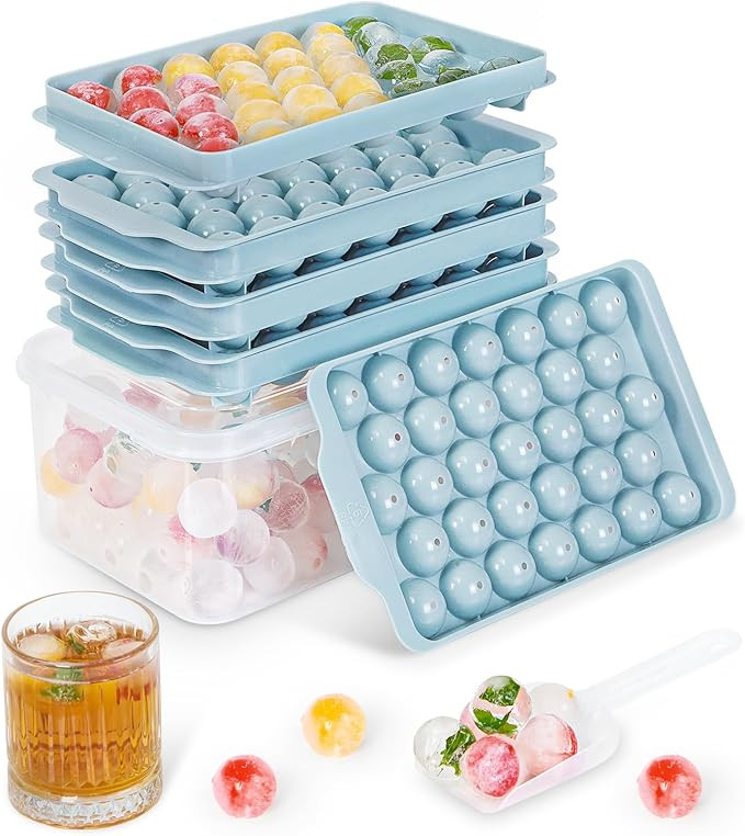 3 Pack Ice Trays for Freezer, 99 PCS Ice Cube Tray with Lid and Bin, Round Ice Cube Trays for Fre... | Amazon (US)