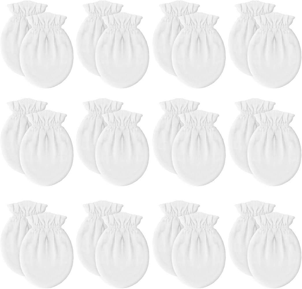 12 Pairs Newborn Baby Mittens,Unisex-Baby No Scratch Mittens,100% Cotton White Mittens for Baby 0... | Amazon (US)