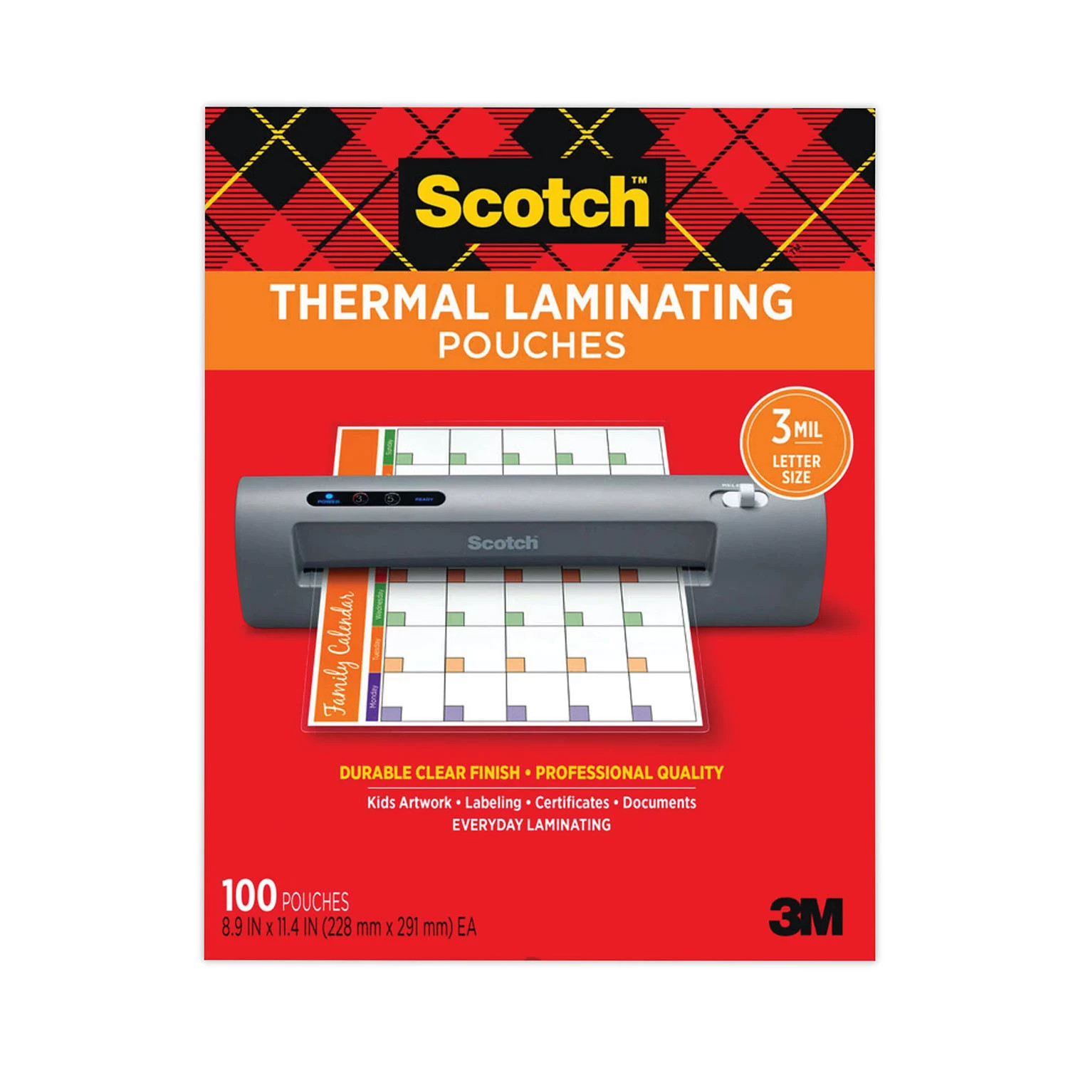 Scotch - Letter size thermal laminating pouches, 3 mil, 11 1/2 x 9 - 100 per pack | Sam's Club