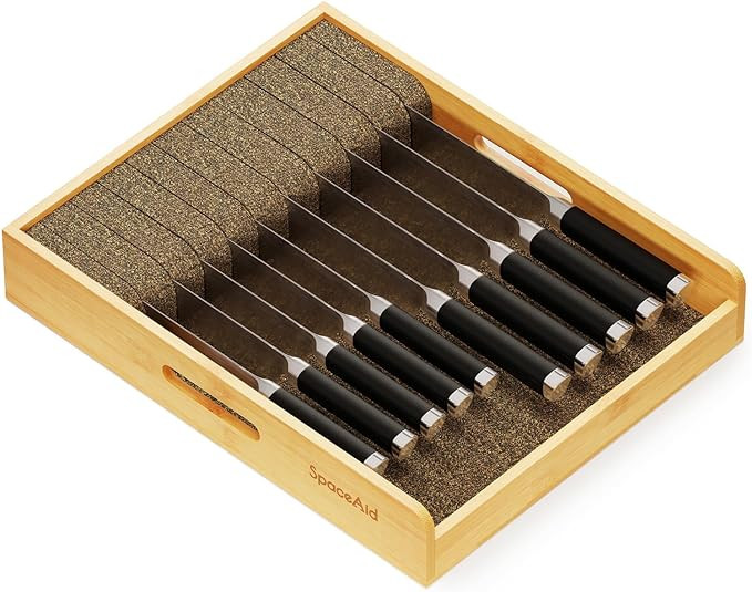 SpaceAid Large Knife Drawer Organizer Bamboo Insert Dock, Kitchen Steak Knives Holder Organizers ... | Amazon (US)
