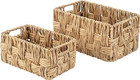 Artera Large Wicker Storage Basket - Set of 2 Woven Water Hyacinth Baskets with Handle, Large Rec... | Amazon (US)