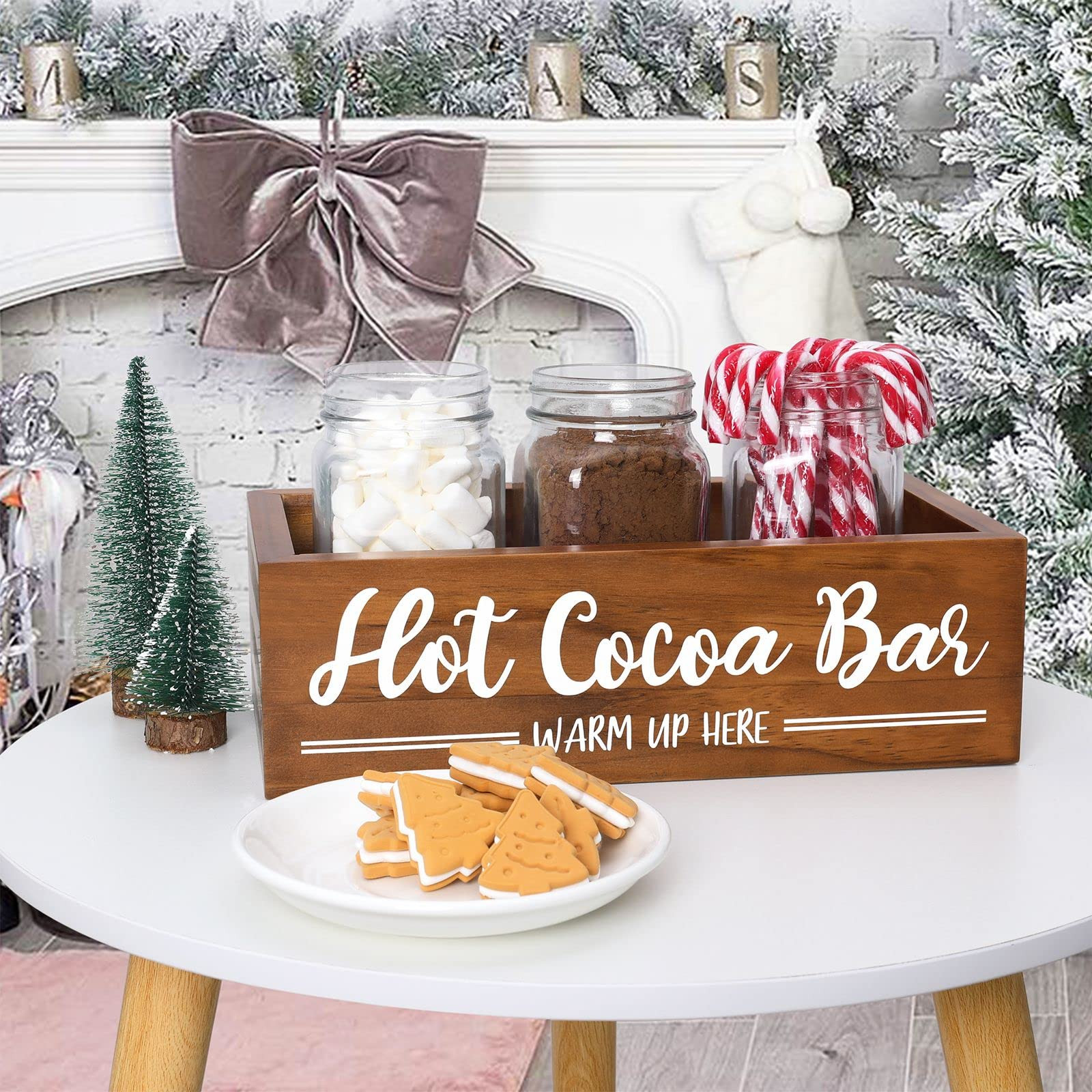 Hot Cocoa Bar Box Hot Chocolate Bar Tray Hot Cocoa Station Sign Wooden Farmhouse Decor Kitchen Or... | Amazon (US)