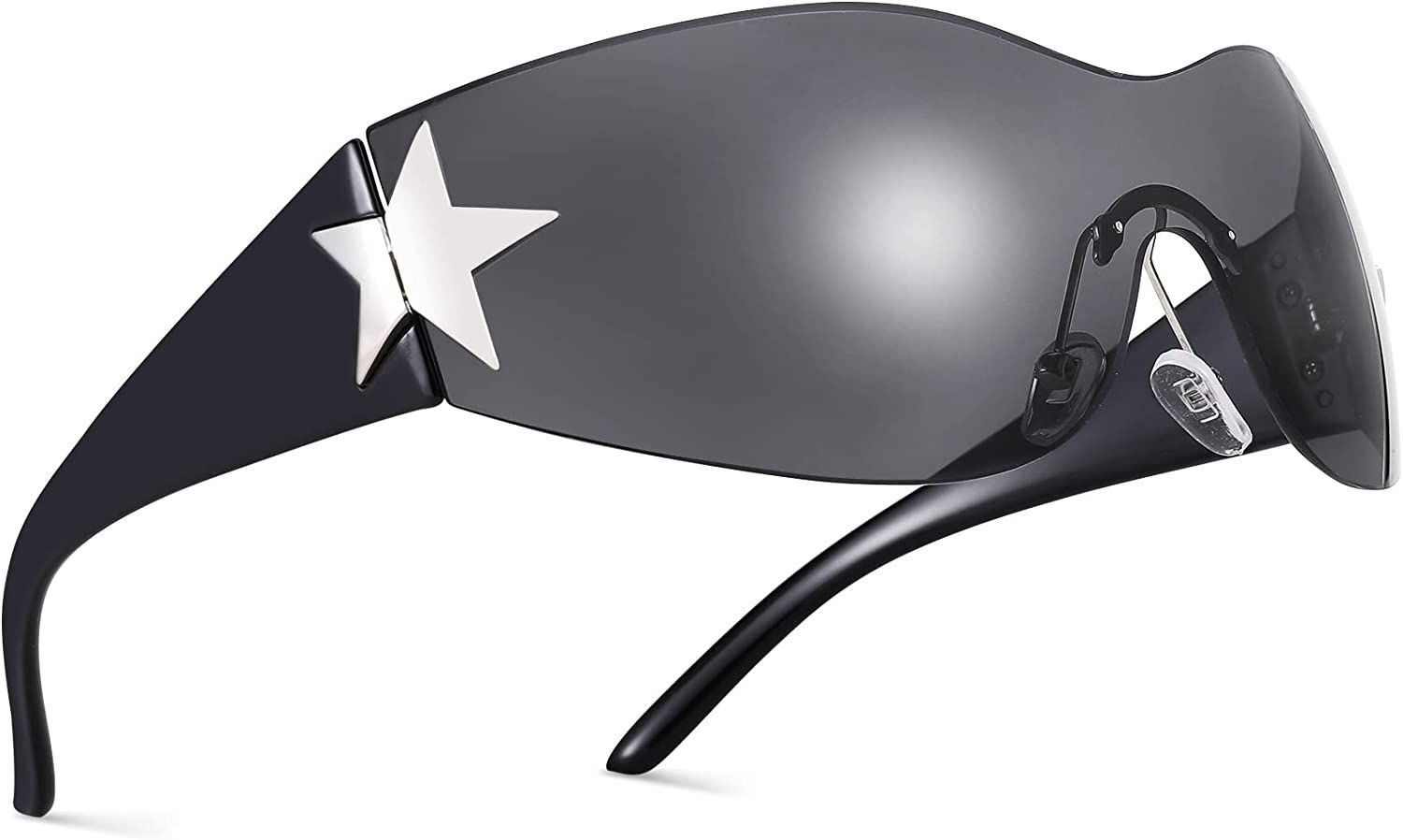 NULOOQ Rimless Star Y2K Sunglasses for Women Men Trendy Shield Wrap Around Sunglasses Oversized F... | Amazon (US)