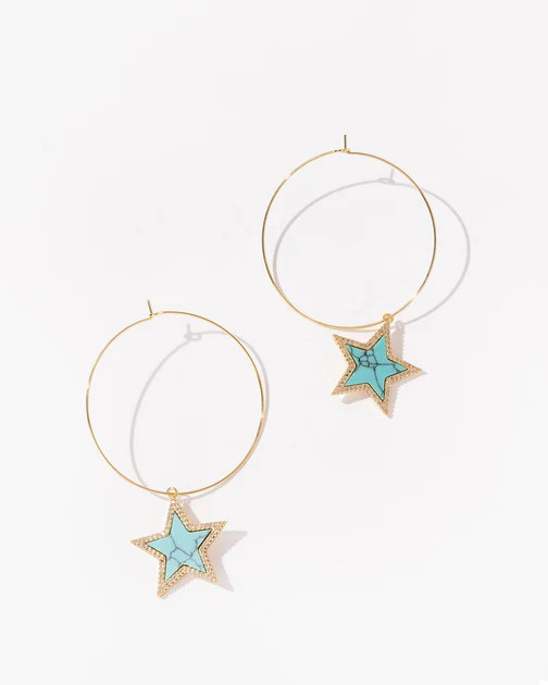 Brinley Star Charm Hoops - Gold/Turquoise | VICI